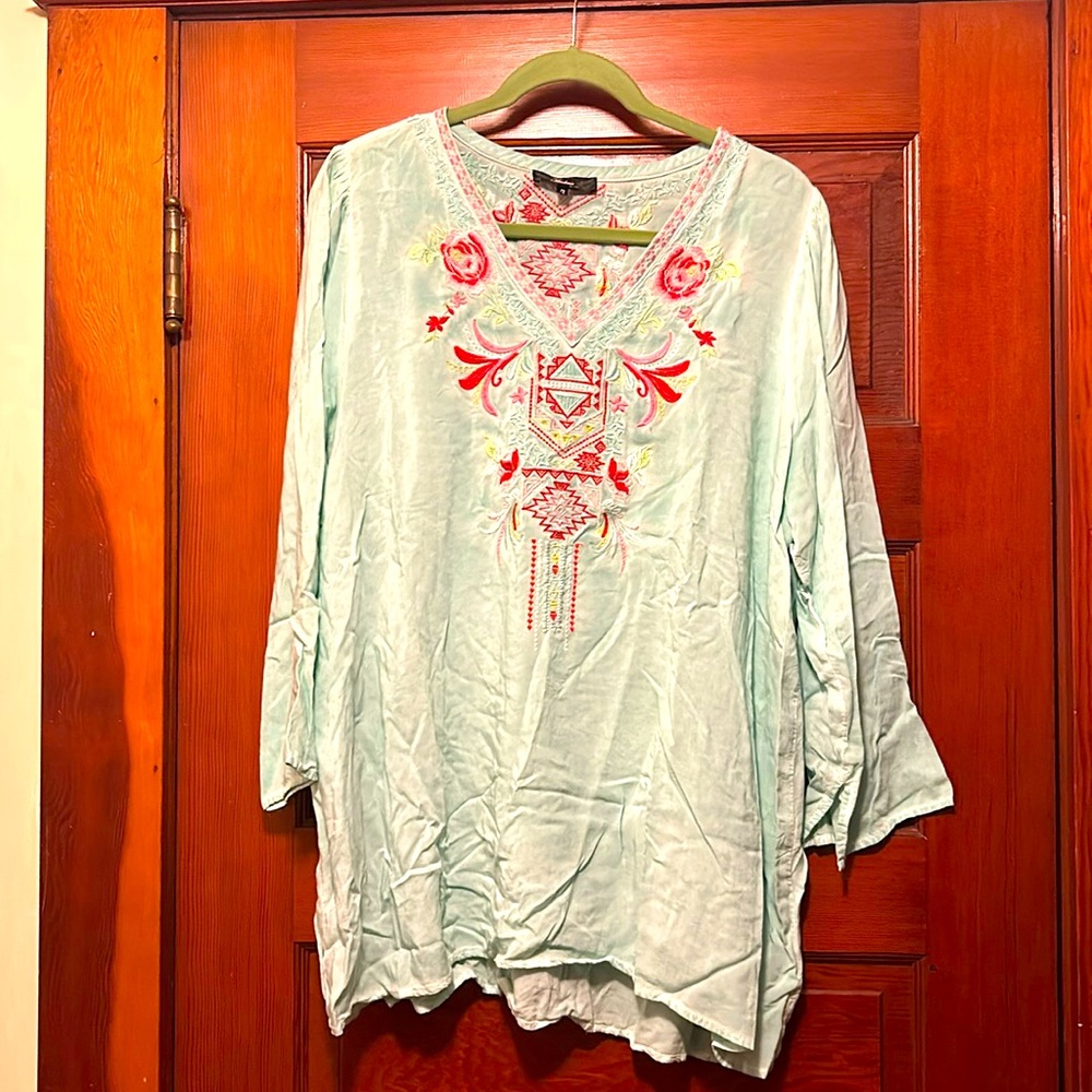 Beautiful Aqua tunic with detailed embroidery front and back